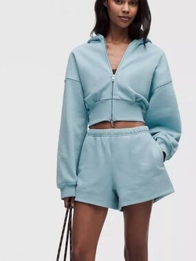lululemon athletica French Terry Mid-Rise Short 3.5". Color seafoam